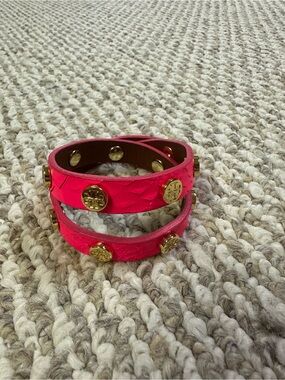 NWOT Tory Burch Snake Skin Double Wrap Bracelet - Hot Pink